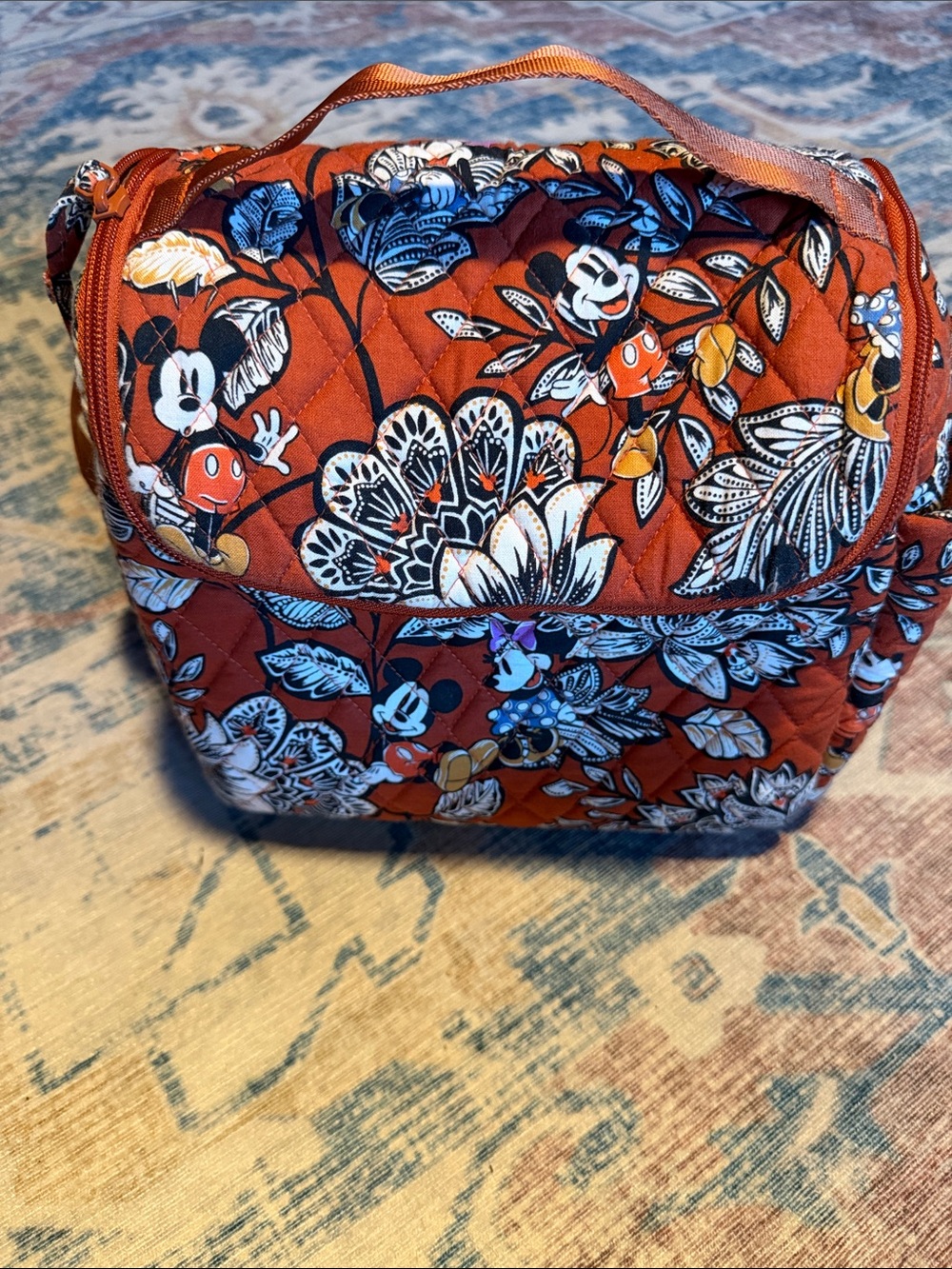 Vera Bradley Burnt Orange Floral Mickey Quilted Cosmetic Tote